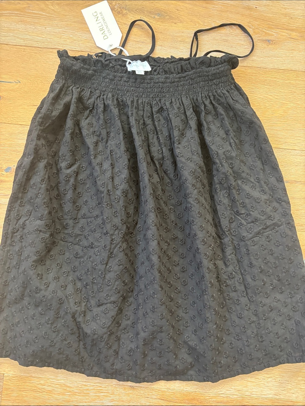Darling Black Smocked Waist Mini Dress with Textured Floral